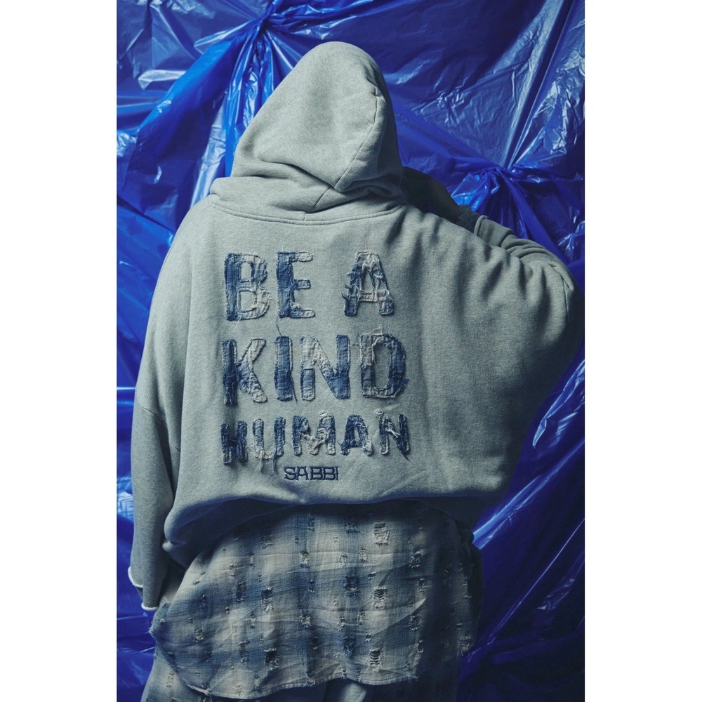 NWT Sabbi AU Be A Kind Human Ombré Plaid Oversized Hoodie Small/S Gray Blue HTF